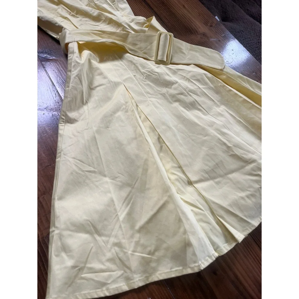 HM Womens Pale Yellow Sleeveless Belted Pleated Fit Flare Midi Dress Size 6